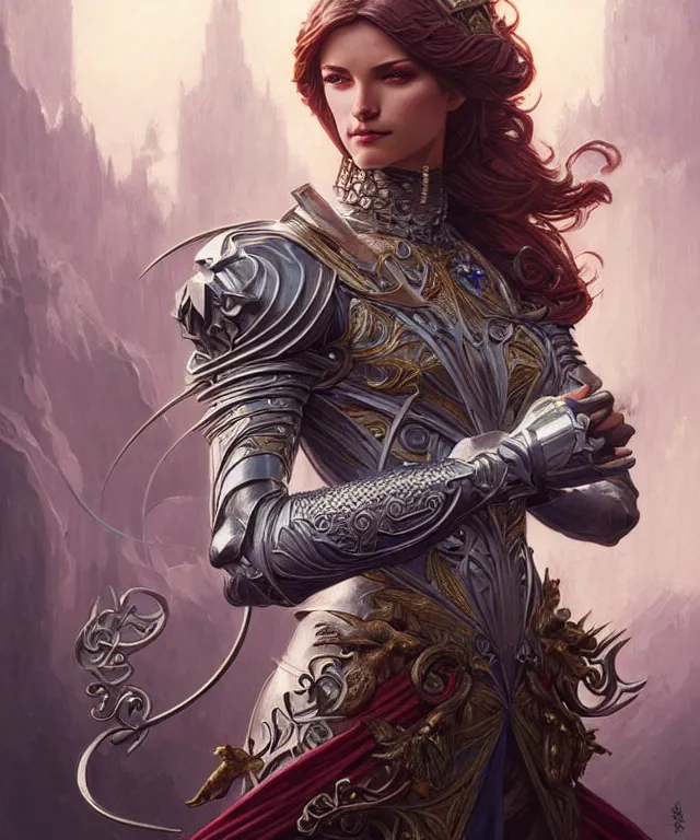 Image similar to Muscular and powerful medieval knight portrait, art nouveau, fantasy, intricate flower designs, elegant, highly detailed, sharp focus, art by Artgerm and Greg Rutkowski