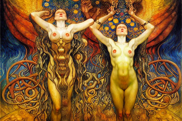 Image similar to Divine Chaos Engine by Karol Bak, Jean Delville, William Blake, Gustav Klimt, and Vincent Van Gogh, symbolist, visionary