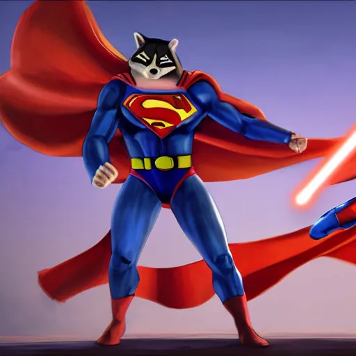 Image similar to Raccoon-superman fighting against darth-raccoon on a kirby-themed super-smash-bros-level, super highly detailed, professional digital painting, artstation, concept art, smooth, sharp focus, no blur, no dof, extreme illustration, Unreal Engine 5, Photorealism, HD quality, 8k resolution, cinema 4d, 3D, beautiful, cinematic, art by artgerm and greg rutkowski and alphonse mucha and loish and WLOP