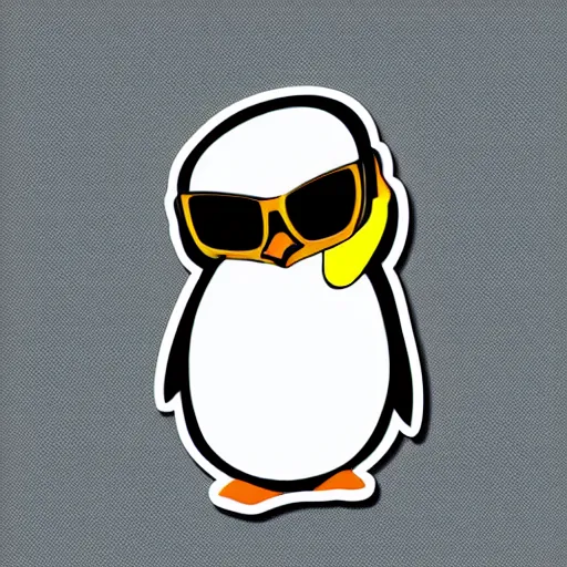 Prompt: penguin wearing sunglasses. sticker. vector art.