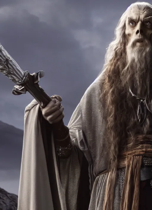 Image similar to movie still of skeletor as gandalf in lord of the rings, 8 k, hd