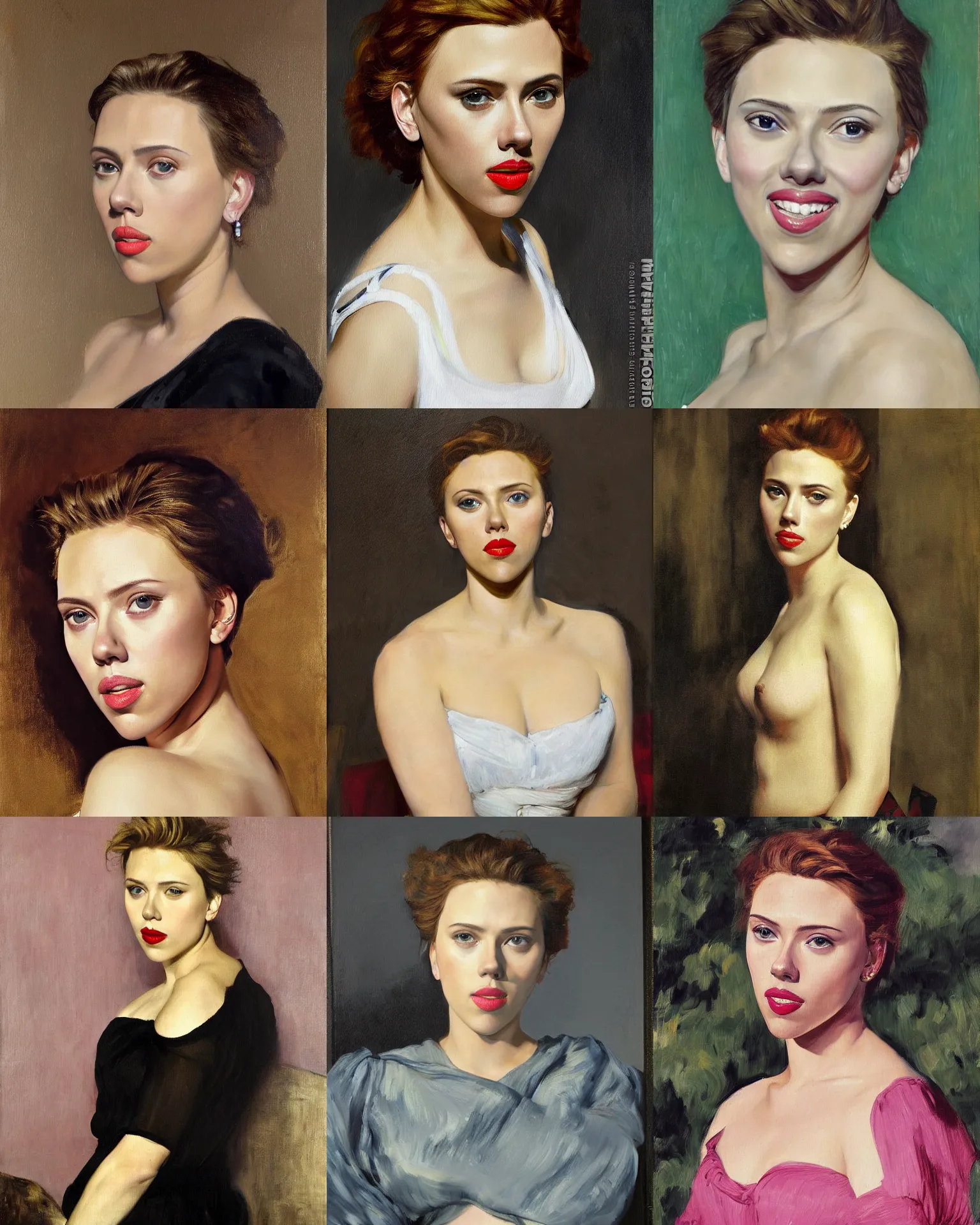 Prompt: An oil painting of Scarlett Johansson by Manet, super detailed, photorealism, hd