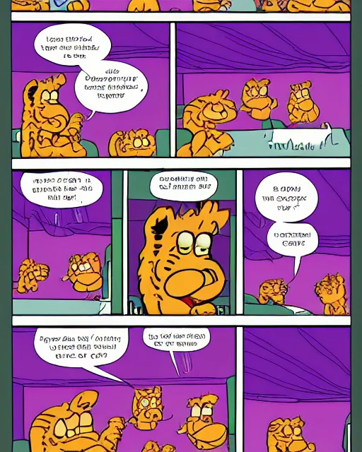 Prompt: three panels from garfield 'i have no friends', full width, comic