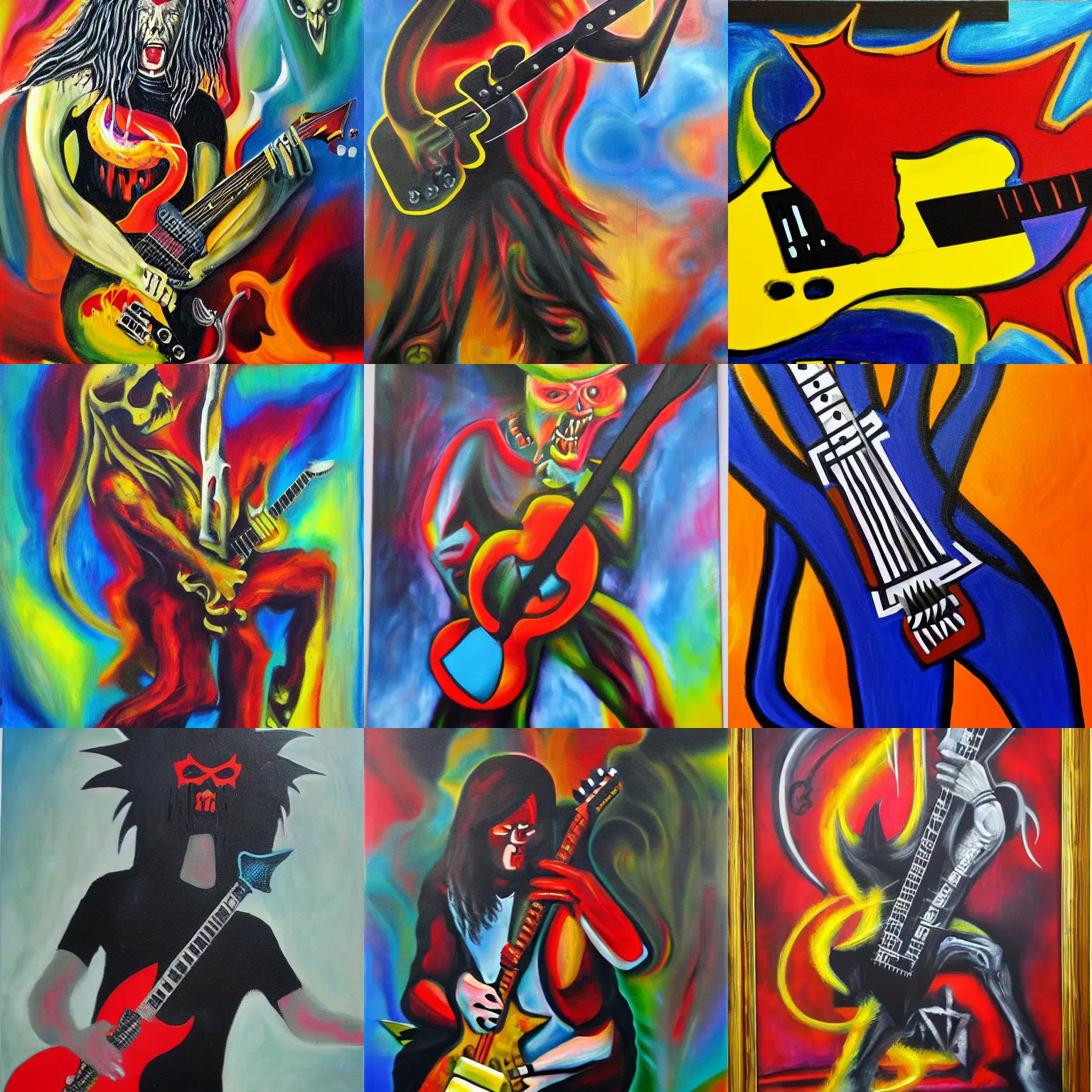 Prompt: oil on canvas, the satanic god of heavy metal, shredding on guitar, abstract art