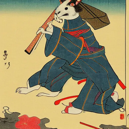 Image similar to a painting of a samurai rat in the style of ukiyo - e