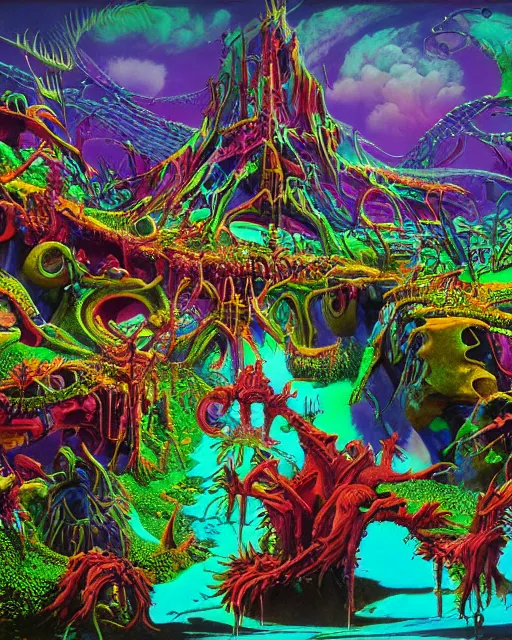 Image similar to rave party by roger dean, biomechanical, 4 k, hyper detailed