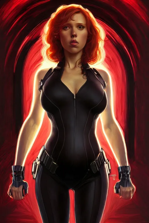 Prompt: pregnant black widow, realistic portrait, symmetrical, highly detailed, digital painting, artstation, concept art, smooth, sharp focus, illustration, cinematic lighting, art by artgerm and greg rutkowski and alphonse mucha