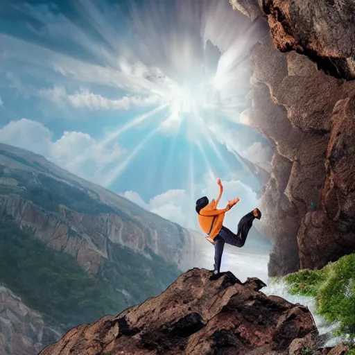 Image similar to guardian angel protecting man falling from a cliff