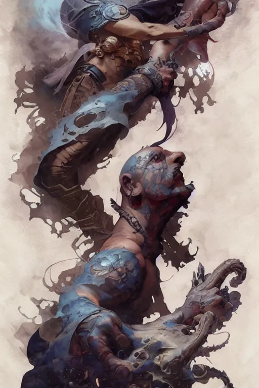 Image similar to arm sleeve tattoo design by peter mohrbacher and craig mullins and hiroshi yoshida and james jean and frank frazetta and michael whelan and andreas rocha