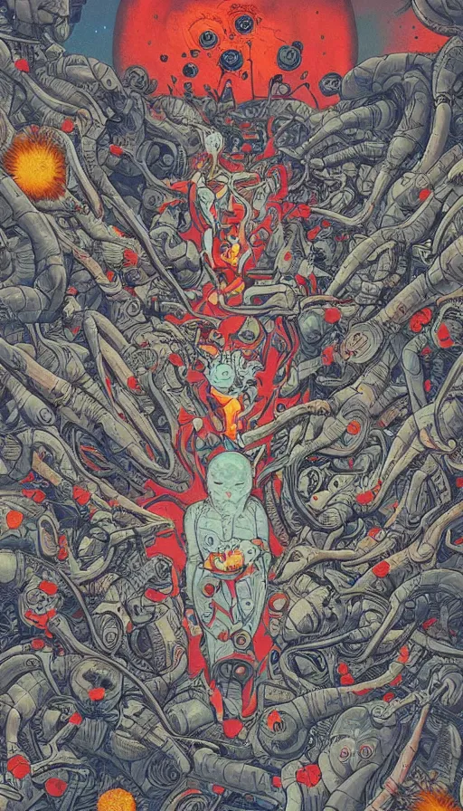 Image similar to alien invasion attacking earth the end of the world, by james jean,