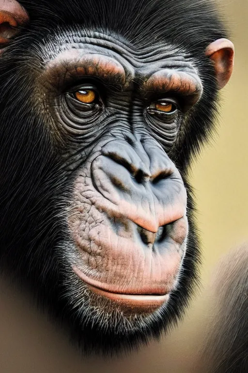 Prompt: photorealistic portrait photograph of a chimpanzee as a glorious regal space king, sleek outfit, upper body, fantasy, handsome, depth of field, soft focus, highly detailed, intricate, realistic, national geographic cover, soft glow, textured, artstation, concept art, sharp focus, illustration, art by artgerm and greg rutkowski and alphonse mucha