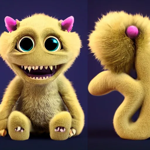 Image similar to cute little furry baby monster in the style of Pixar. product photography, centered