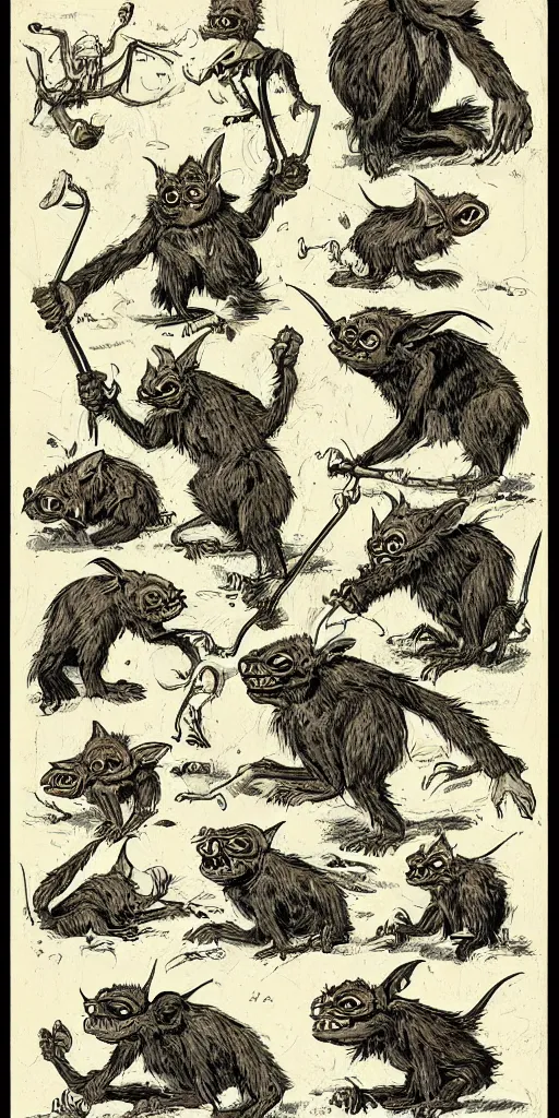 Image similar to field guide page with an illustration of a goblin