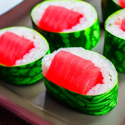 Prompt: watermelon sushi