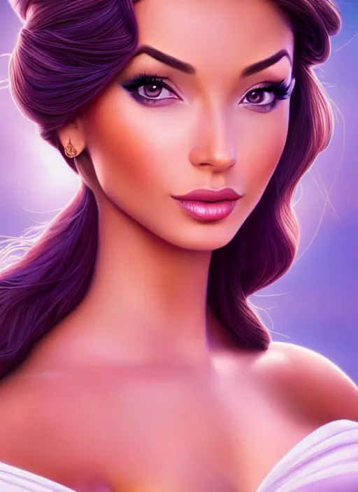 Image similar to gorgeous disney princess jasmine, hyper realistic, professionally retouched, muted colors, soft lighting, realistic, smooth face, full body shot, torso, dress, perfect eyes, sharp focus on eyes, 8 k, high definition, insanely detailed, intricate, elegant, art by j scott campbell and artgerm