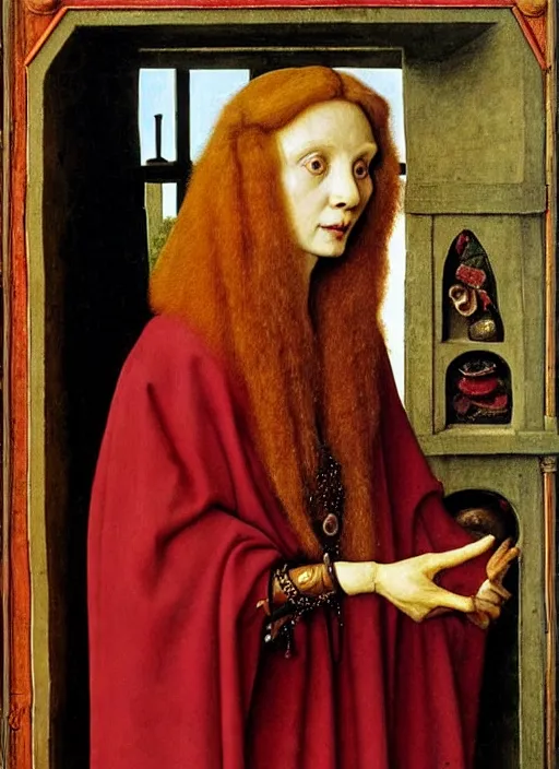 Image similar to beautiful circe, art by jan van eyck