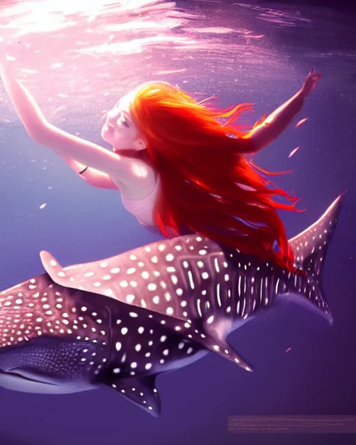 Prompt: whale shark dance with redhead girl, radiant lighting, cinematic, artstation