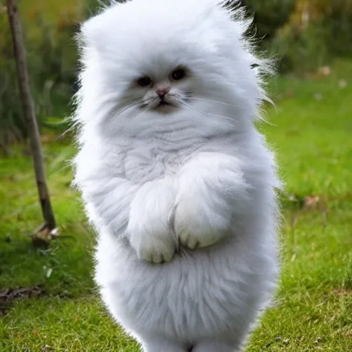 Prompt: Happy gigantic fluffy cute creature wants a hug.