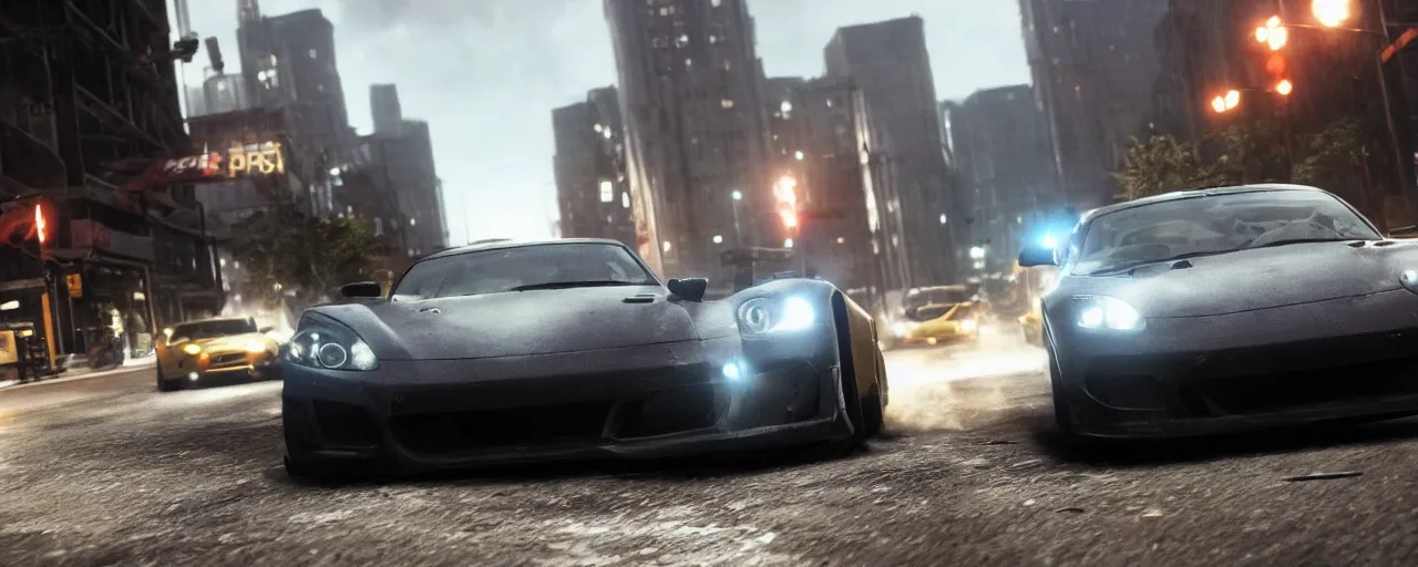 Prompt: Need for Speed Most Wanted gameplay, realistic matte painting