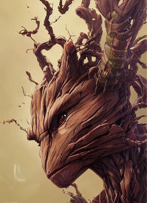 Image similar to Portrait of Groot, marvel comics, dark, intricate, highly detailed, smooth, artstation, digital illustration by Ruan Jia and Mandy Jurgens and Artgerm and Wayne Barlowe and Greg Rutkowski and Frank Frazetta