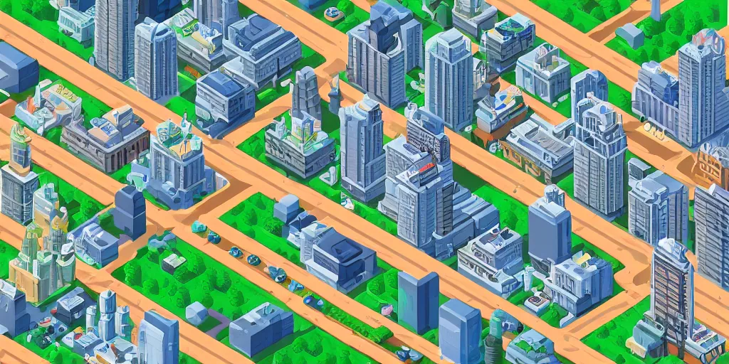 Prompt: Manhattan in Sim City style, isometric perspective, highly detailed, pixelart