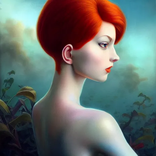 Prompt: Lofi portrait of redhead, Pixar style by Stanley Artgerm and Tom Bagshaw and Tristan Eaton and Tim Burton