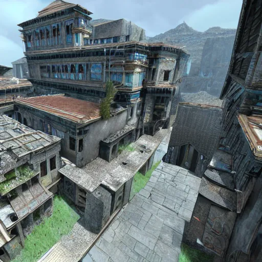 Image similar to architecture from quake levels, unreal engine 5, hyper detailed, hyper realistic