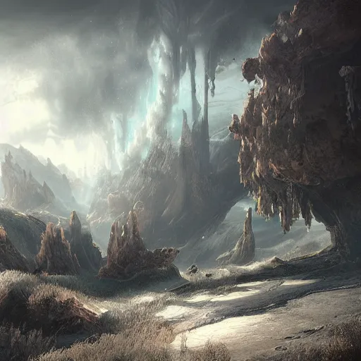 Image similar to ethereal landscape with plumes of faint smoke, concept art, hyper detailed, matte painting