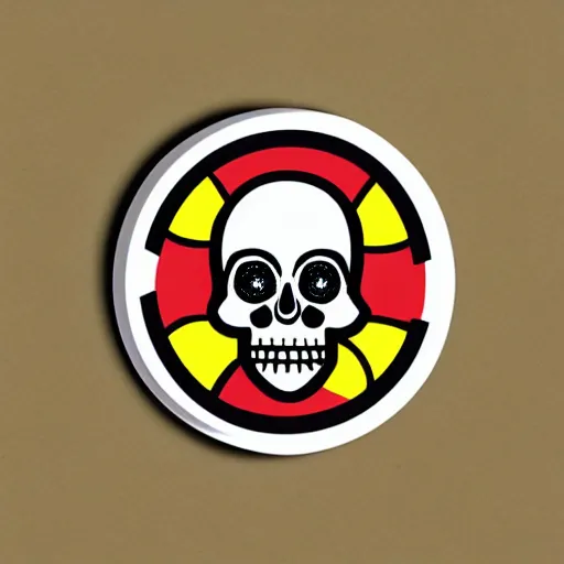 Prompt: a sticker illustration of a funny skull smoking