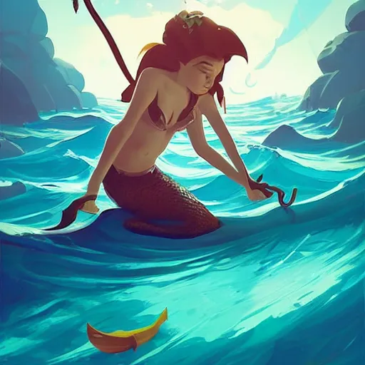 Image similar to painting mermaid treasure on sea of thieves game avatar hero smooth face median photoshop filter cutout vector, behance hd by jesper ejsing, by rhads, makoto shinkai and lois van baarle, ilya kuvshinov, rossdraws global illumination