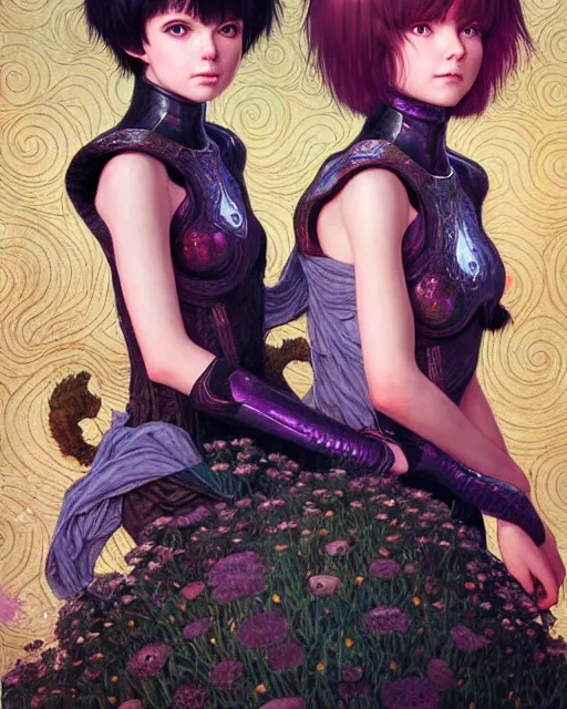 Prompt: portrait of two beautiful cute young maiden girls with short white hairs in warhammer armor, art by ( ( ( kuvshinov ilya ) ) ) and wayne barlowe and gustav klimt and artgerm and wlop