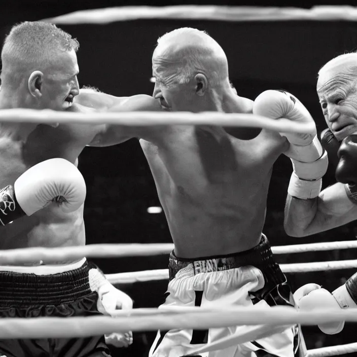 Image similar to boxing match of joe biden and joe biden, b & w detailed sharp photo