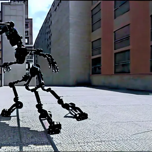 Prompt: a robot from Boston dynamics doing hardcore parkour:: photorealistic:: 4K:: extremely detailed