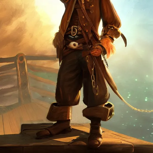 Image similar to closeup of a pirate standing on his ship, digital painting, artstation, texture, by marco bucco