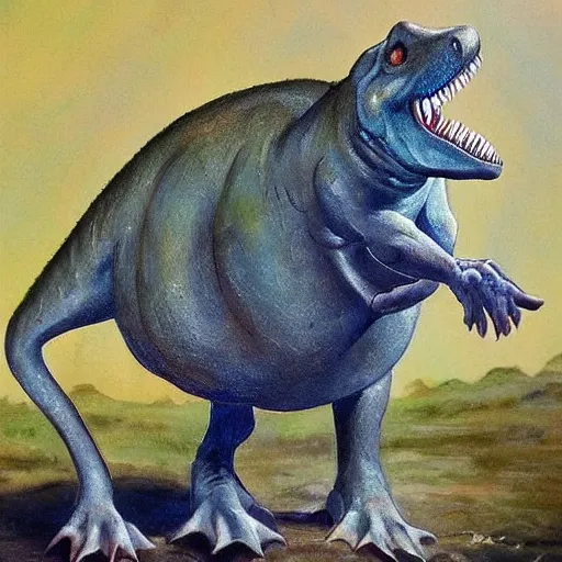 Image similar to mouse dino, epic pose, fine painting