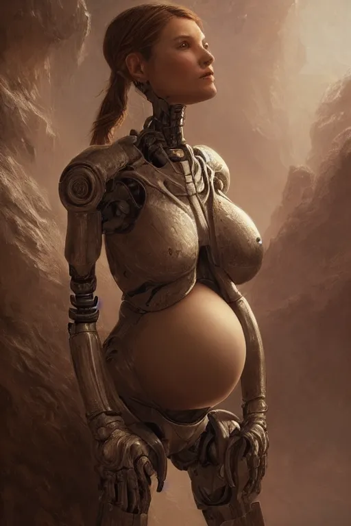 Image similar to robot pregnant with a human, natural lighting, ultra rendered extreme realism and detail, 8 k, highly detailed, realistic, hyper realistic, in the style of greg rutkowski, by artgerm, by gustave dore, by marco turini, photorealistim, sharp focus, majestic, artstation,