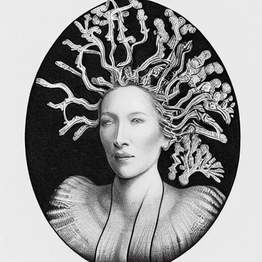 Prompt: Detailed drawing of cate blanchett From Art Forms in Nature by Ernst Haeckel