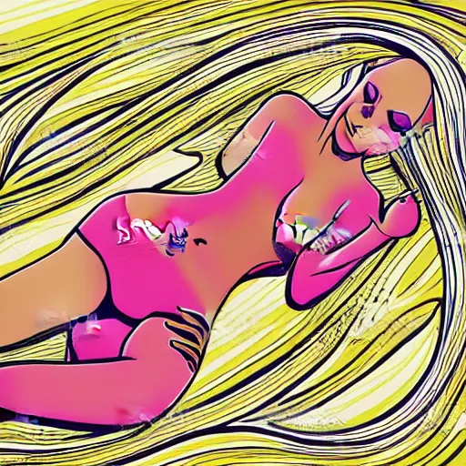 Image similar to alien beautiful hybrid woman laying on beach highly detailed vector art cell shaded pretty ilya kushinov