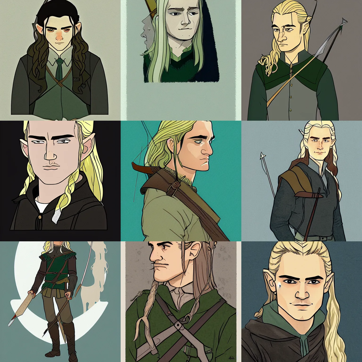 Prompt: a beautiful illustration of legolas, by adrian tomine, featured on artstation