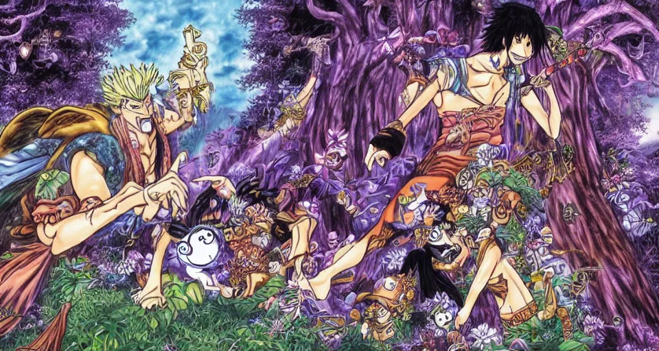 Prompt: Enchanted and magic forest, by Eiichiro Oda