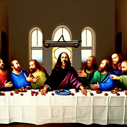 Image similar to Danny DeVito as Jesus in the last supper