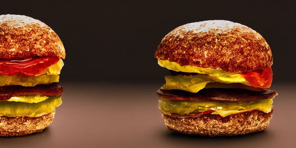 Prompt: a murano hamburger, murano, digital art, dramatic product lighting