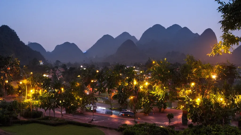 Prompt: a beautiful evening in Luang Prabang Laos