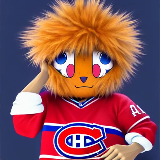 Image similar to anime Portrait of Youppi the Habs Montreal Canadiens Mascot as a very cute powerful and friendly pokemon, highly detailed anime, smooth, sharp focus, dynamic lighting, intricate, trending on ArtStation, illustration pokemon, art by WLOP