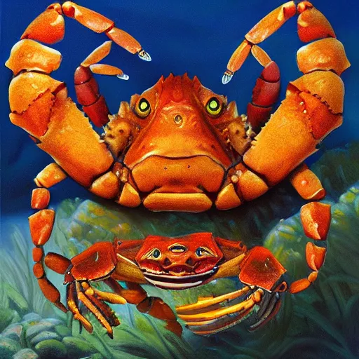 Image similar to tiger - crab creature, oil painting by justin gerard