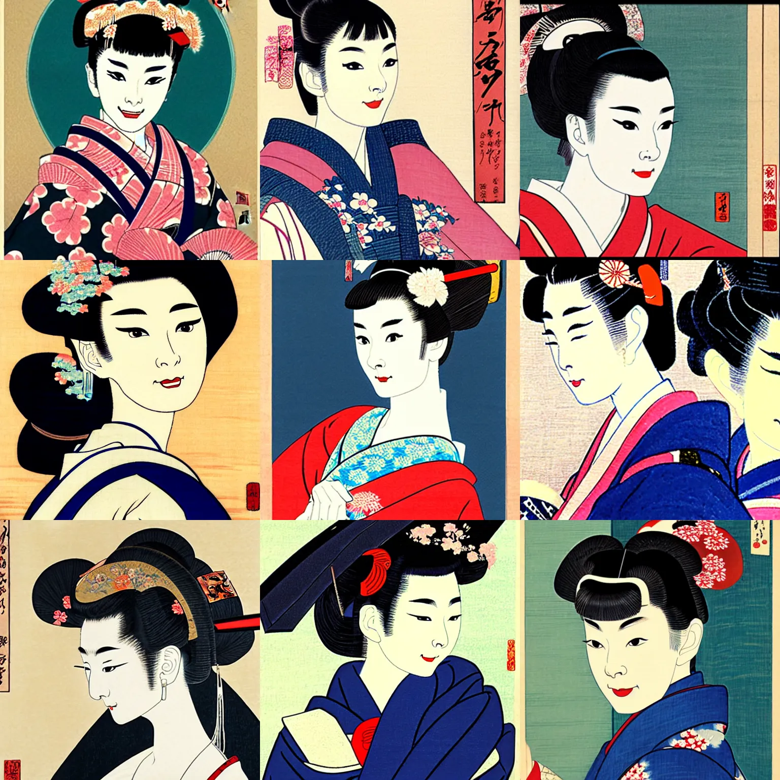 Image similar to audrey hepburn as maiko in ukiyo - e art painting by shimura tatsumi, 4 k, ultra detailed