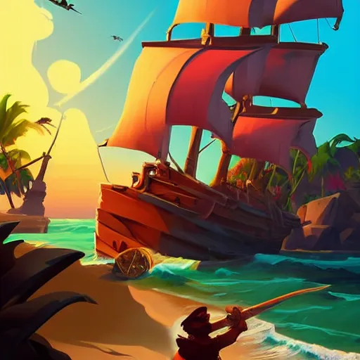 Image similar to painting treasure on sea of thieves game smooth median photoshop filter cutout vector, behance hd by jesper ejsing, by rhads, makoto shinkai and lois van baarle, ilya kuvshinov, rossdraws global illumination