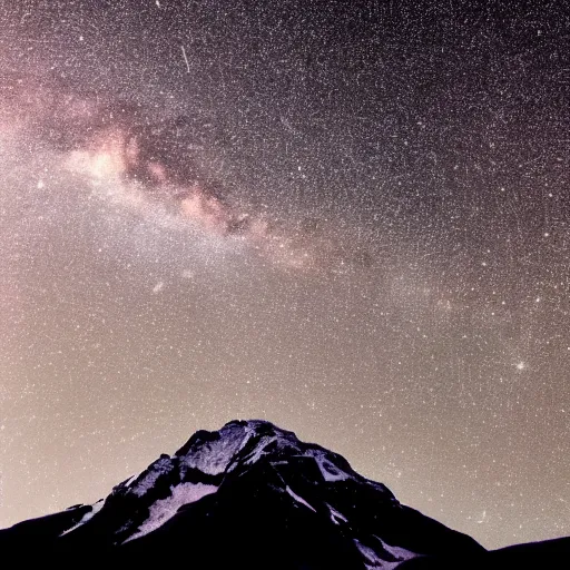 Image similar to calming relaxing snowy mountain silhouetted against a dark starry night sky from a distance