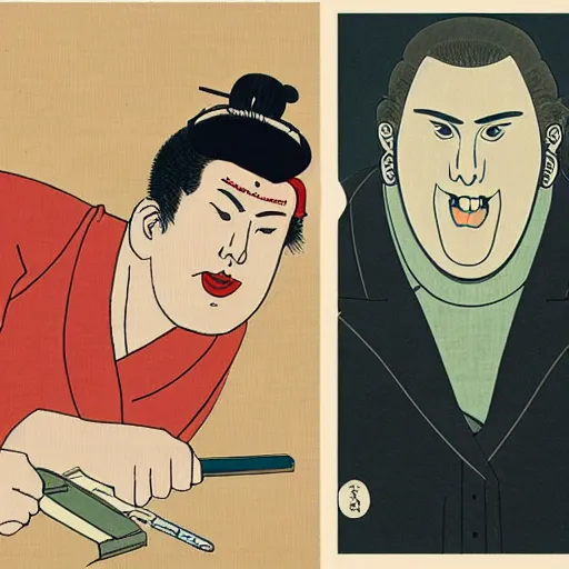 Image similar to ukiyo-e scene featuring jonah hill. nerdy jonah hill Superbad. Handsome male actor