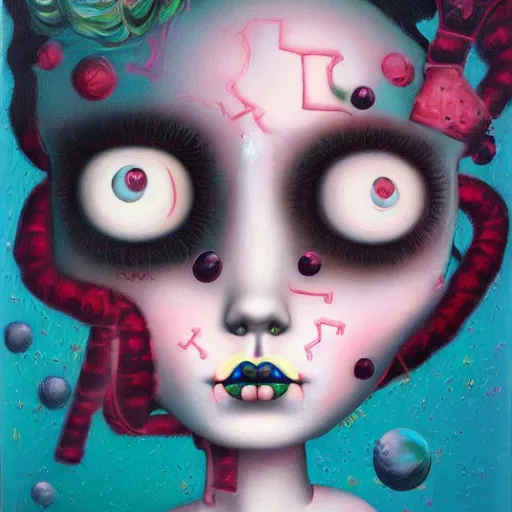 Image similar to Glitchpunk girl, painting by Mark Ryden